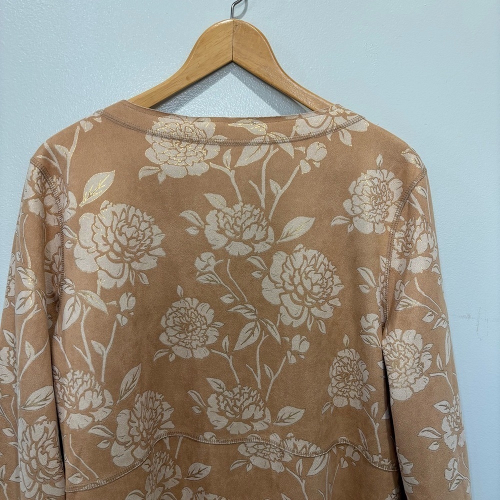 Solitaire Faux Suede Floral Open Duster Cardigan Women’s Size Large - Picture 7 of 13